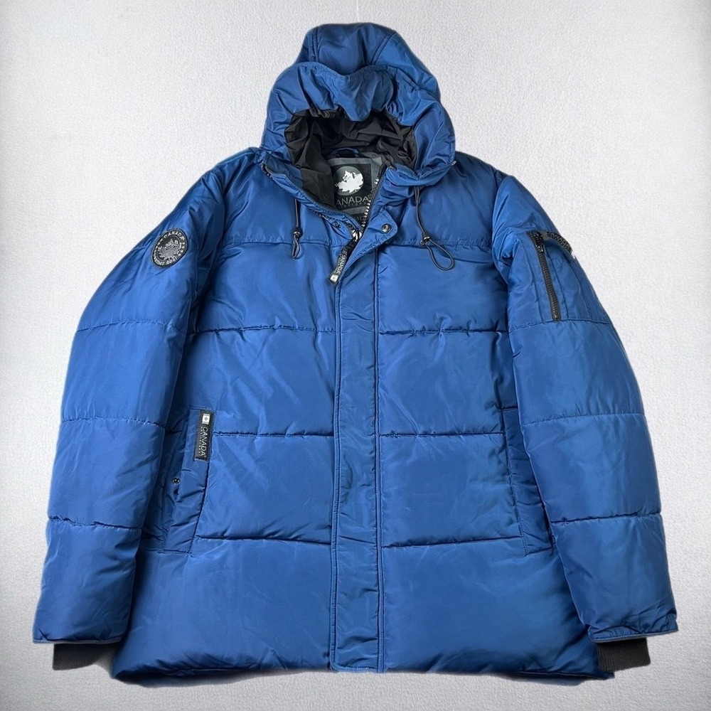 Canada Weathergear Puffer Jacket Mens XL Blue Hooded Heavyweight Parka Coat